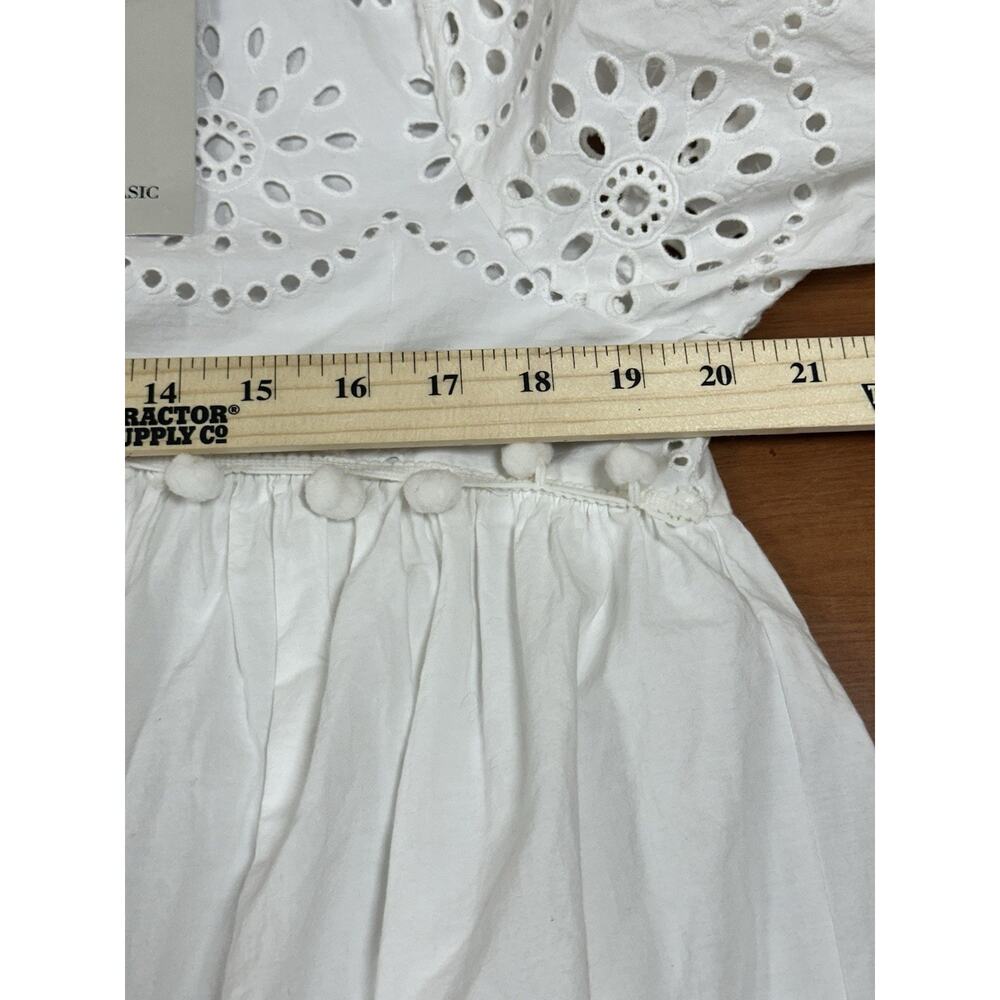 ZARA White Eyelet Babydoll Concert Festival Boho Ruffle Pom Mini Dress SZ L NWT - Picture 9 of 10
